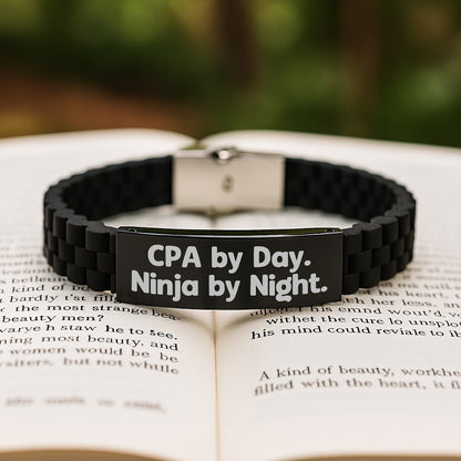 CPA Ninja Gift by Day, Funny Clasp by Night, Glide lock Birthday Unique Gift for Men or Women, 'Cpa By Day. Ninja By Night.' Quote, Black Stainless Steel and Silicone Adjustable Clasp - Image 2