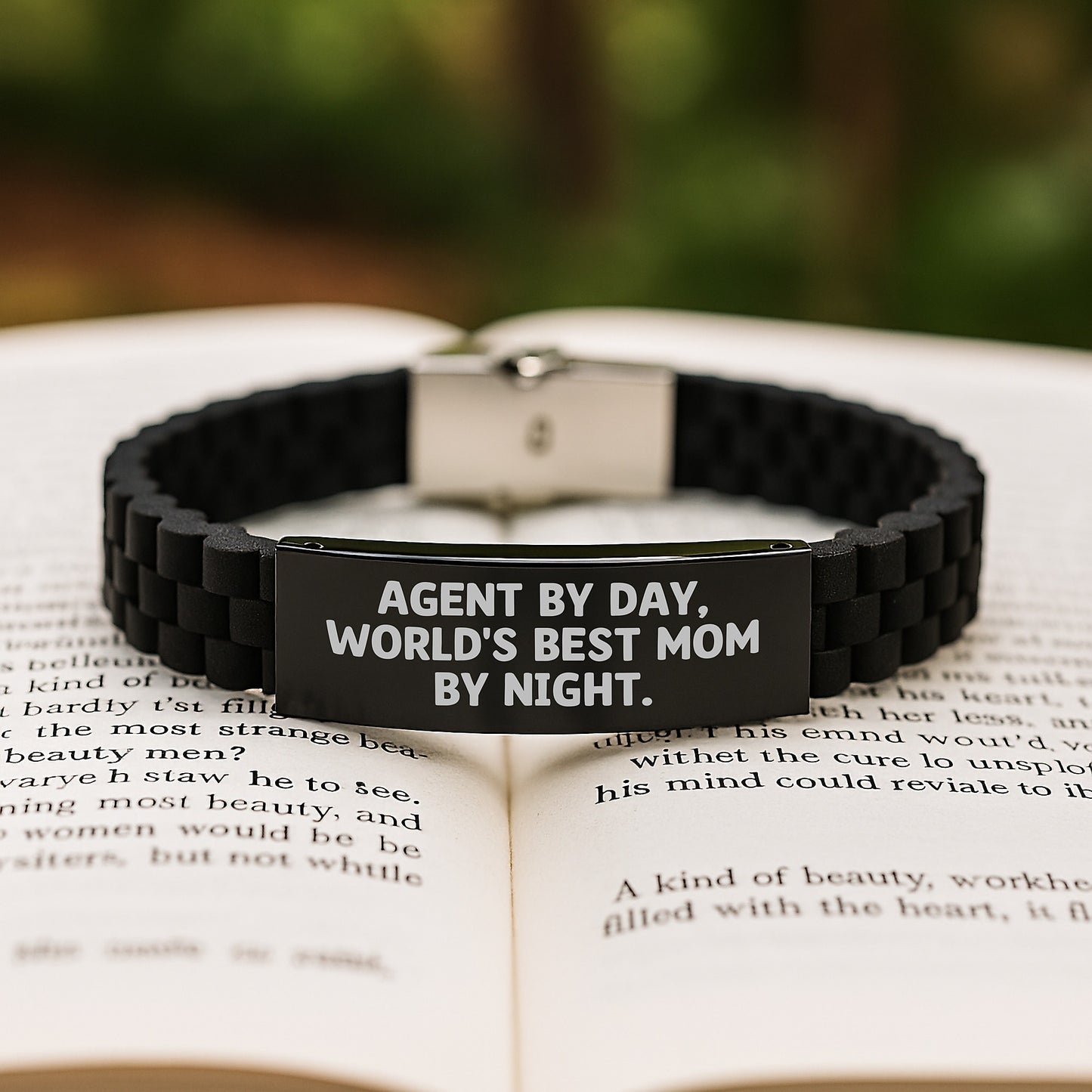 Agent By Day Funny Quote Glide lock Clasp Bracelet, Gifts for Agent, Unique Christmas Unique Gifts from Family, Adjustable Black Silver Stainless Steel Silicone - Image 2