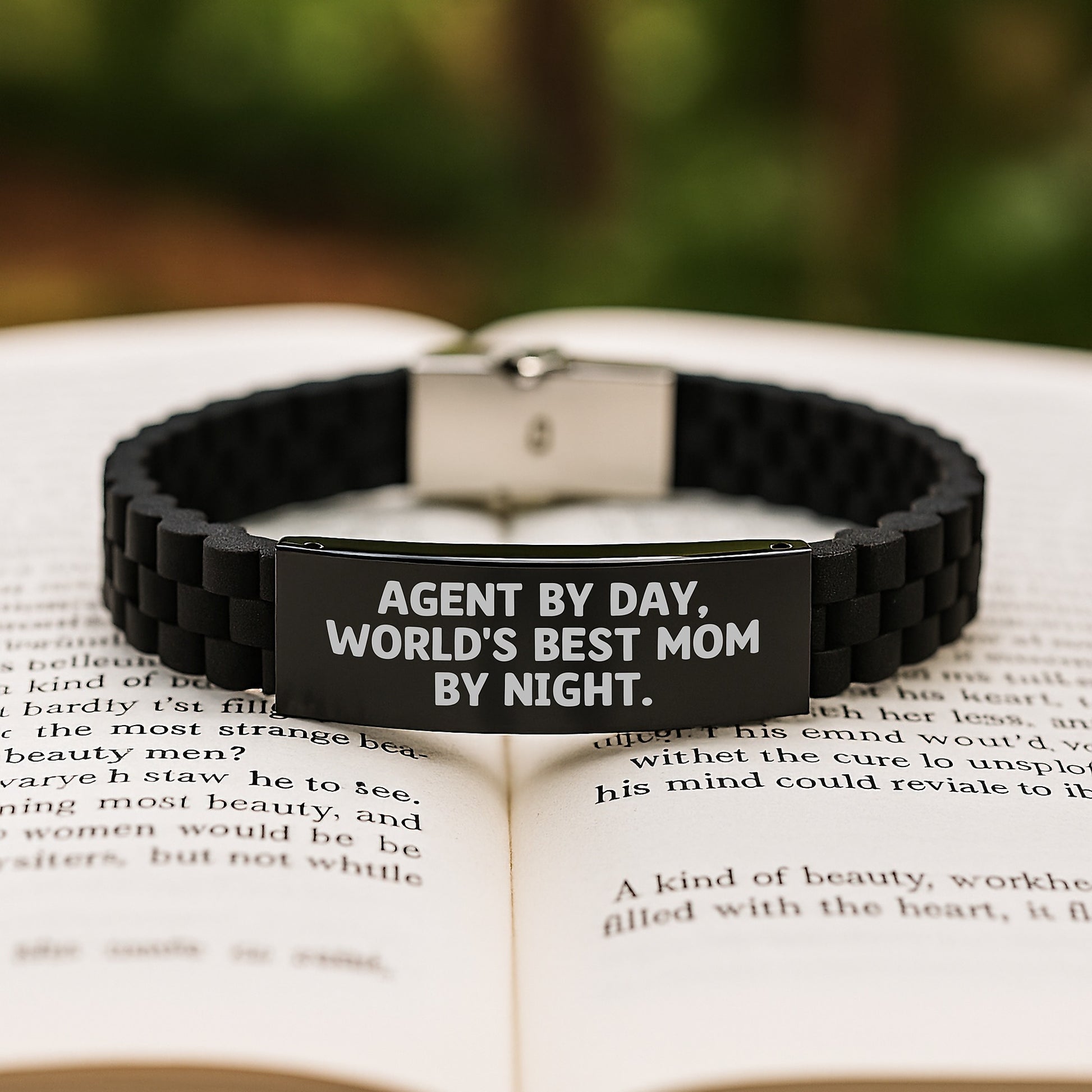 Agent By Day Funny Quote Glide lock Clasp Bracelet, Gifts for Agent, Unique Christmas Unique Gifts from Family, Adjustable Black Silver Stainless Steel Silicone - Image 2
