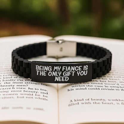 Funny Fiance Gifts from Men, Inspirational Glide lock Clasp Birthday Jewelry for Him, 'Being My Fiance Is The Only Gift You Need' Quote, Adjustable Black Stainless Steel and Silicone, Premium Bag - Image 2