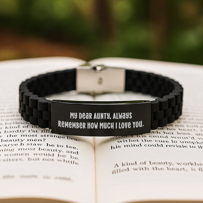Christmas Unique Gifts from Family to Aunty with Funny Quote Glide lock Clasp Bracelet, Black Stainless Steel and Silicone, Adjustable, 9.05-inch - Image 2