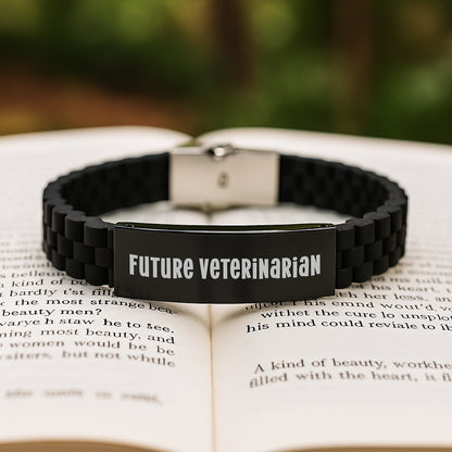 Inspirational Future Veterinarian Gifts, Funny Quote Glide lock Clasp Bracelet, Black Stainless Steel Christmas Unique Gifts from Friends for Men - Image 2