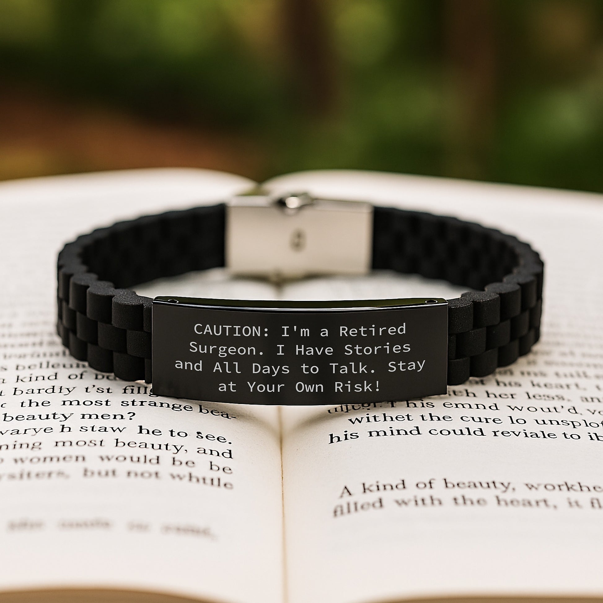 Surgeon Gifts from Friends - Funny Retired Surgeon Quote Glide lock Clasp Bracelet, Black Stainless Steel, Christmas Unique Gifts for Men - Image 2