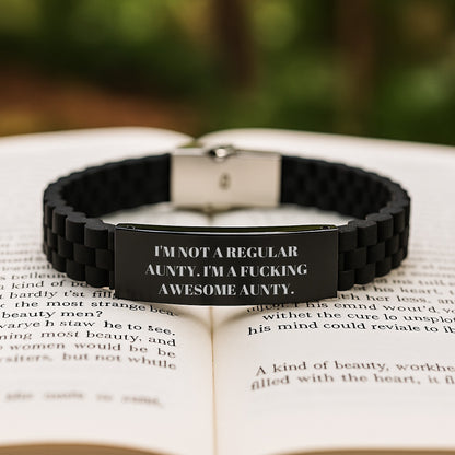 Funny Aunty Gifts for Christmas - Glide lock Clasp Bracelet, Awesome Aunty Quote, Black Stainless Steel, Adjustable, Gifts from Men, Women, Friends, Family - Image 2