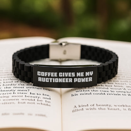 Funny Auctioneer Christmas Unique Gifts from Friends, Men, Women, or Coworkers - Glide lock Clasp Bracelet with Coffee Gives Me My Auctioneer Power - Image 2