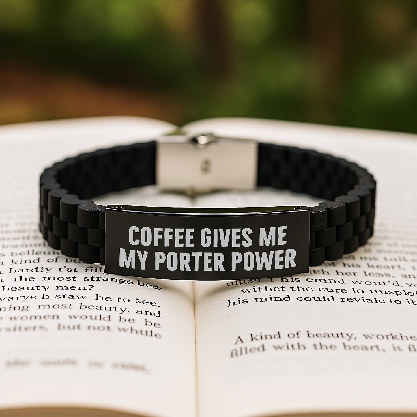 Funny Porter Gifts from Men for Porter - Glide lock Clasp Bracelet with 'Coffee Gives Me My Porter Power' Quote, Christmas Unique Gifts for Porter, Porter Fashion - Image 2