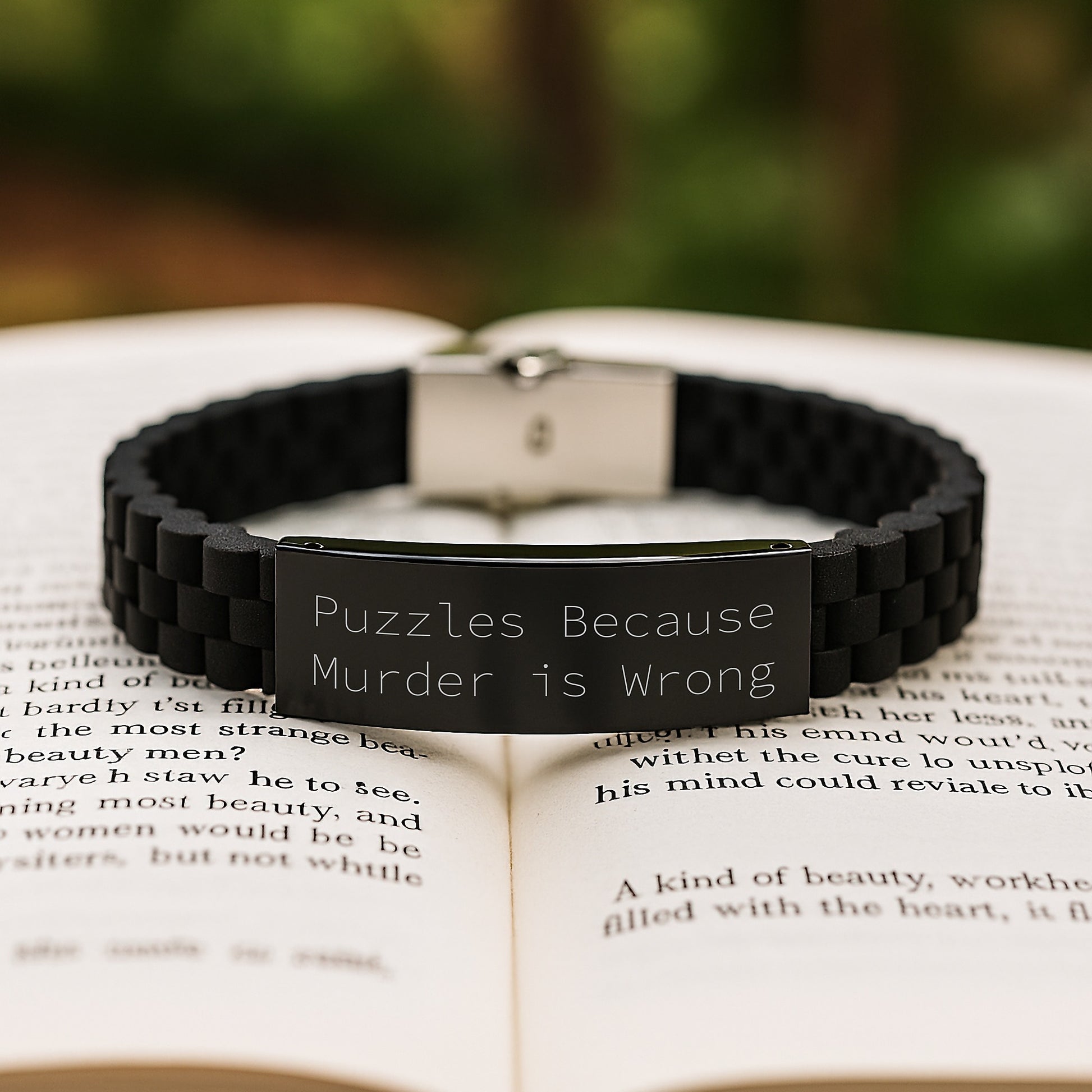 Funny Puzzle Enthusiast Gifts from Friends - Glide lock Clasp Bracelet for Women - Puzzles Because Murder Is Wrong Quote Christmas Unique Accessories - Image 2