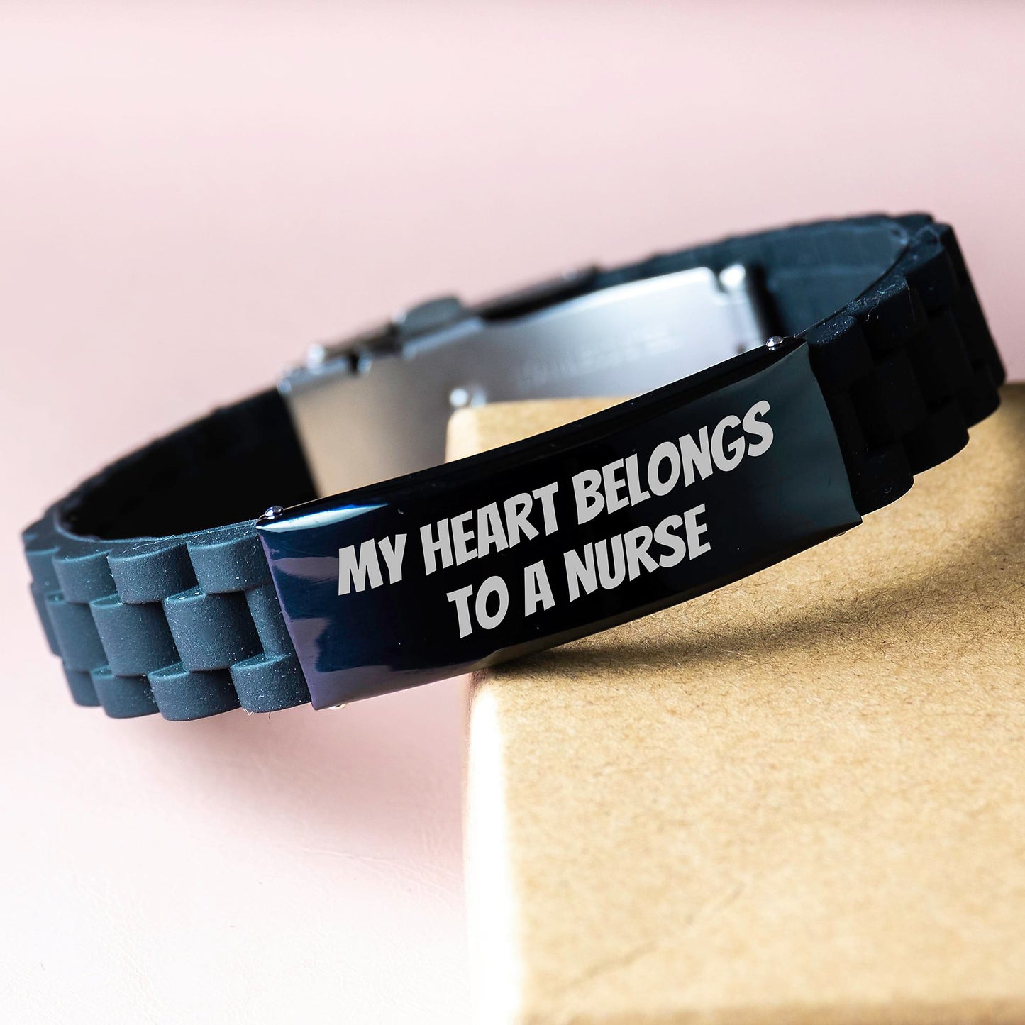 Funny Nurse Gifts, My Heart Belongs To A Nurse Quote Glide lock Clasp Bracelet for Her, Gifts from Men to Women for Christmas Unique Gifts - Image 3