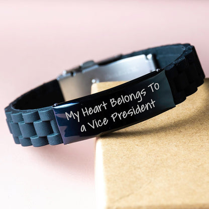 Funny Vice President Gifts for Men Women Friends Coworkers Family, My Heart Belongs To A Vice President Quote Glide lock Clasp Bracelet, Christmas Unique Gifts from Men Women Friends Coworkers Family - Image 3