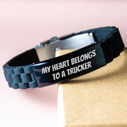 Funny Trucker Gifts for Him - Glide lock Clasp Bracelet - 'My Heart Belongs To A Trucker' - Christmas Unique Gifts from Family - Image 3