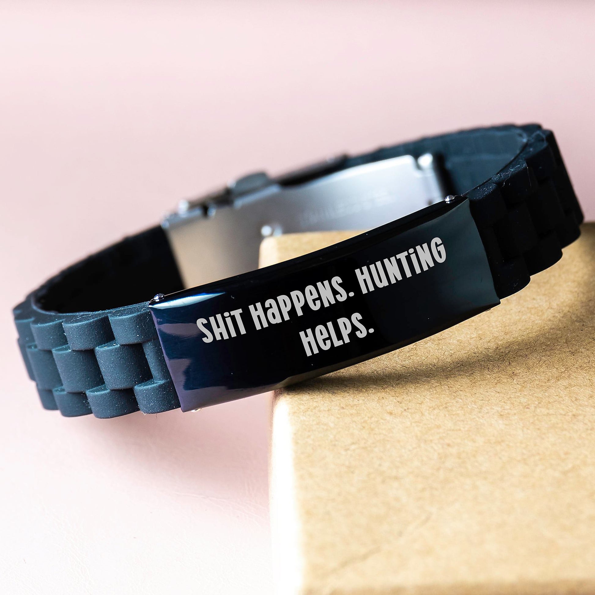 Funny Hunting Gifts for Men from Friends - Glide lock Clasp Bracelet, Shit Happens Hunting Helps Christmas Unique Presents - Image 3