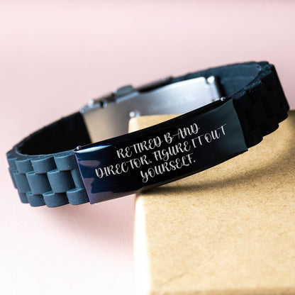 Funny Band Director Gifts from Men - 'Retired Band Director. Figure It Out Yourself.' Glide lock Clasp Black Stainless Steel Silicone Adjustable Birthday Unique Gift for Band Director - Image 3