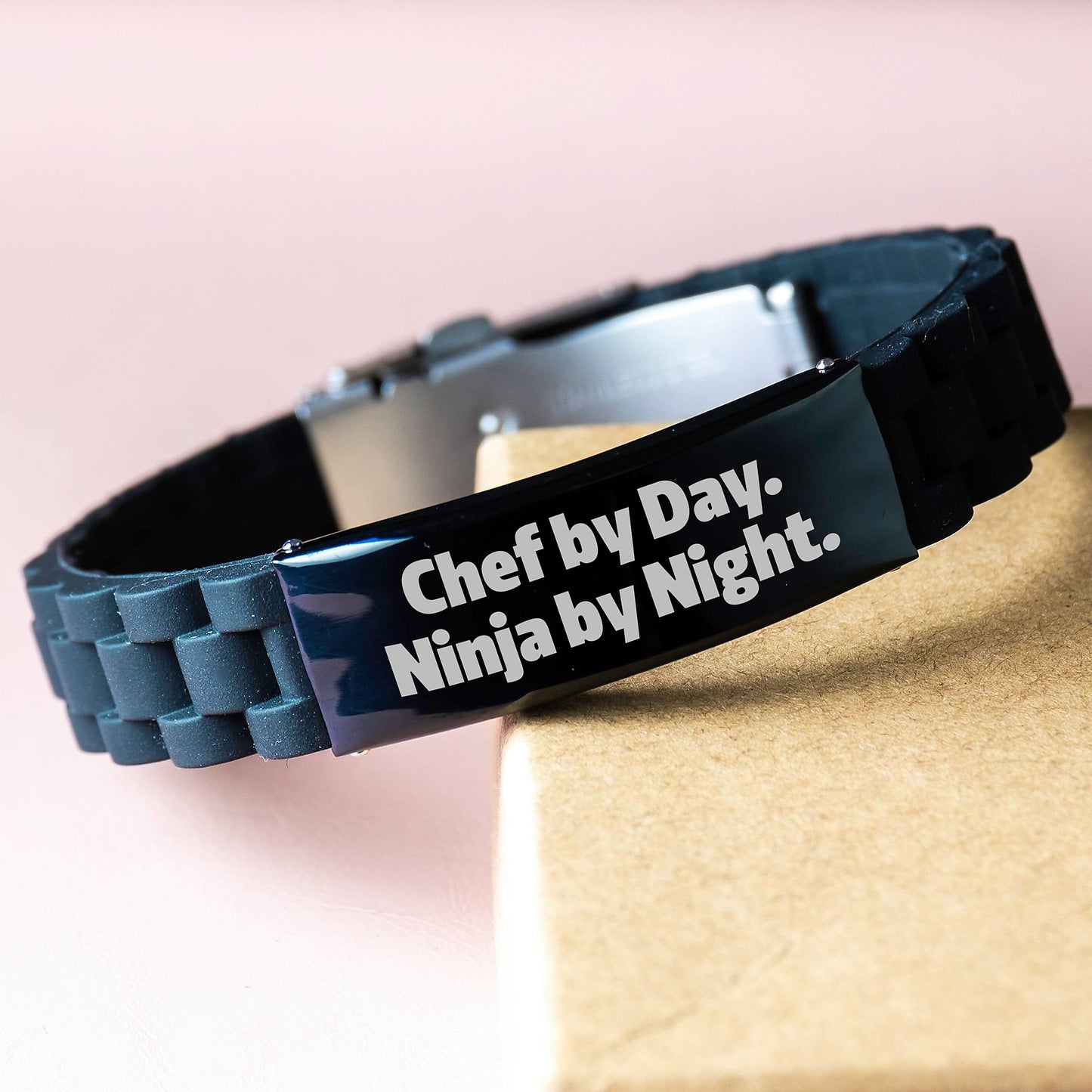 Chef Gifts from Friends and Family, Unique Glide lock Clasp Bracelet for Chef By Day Ninja By Night - Black Stainless Steel and Silver - Image 3