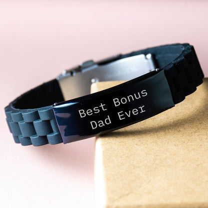 Funny 'Best Bonus Dad Ever' Funny Quote Glide lock Clasp Bracelet, Gifts for Bonus Dad from Men, Unique Christmas Unique Gifts - Image 3