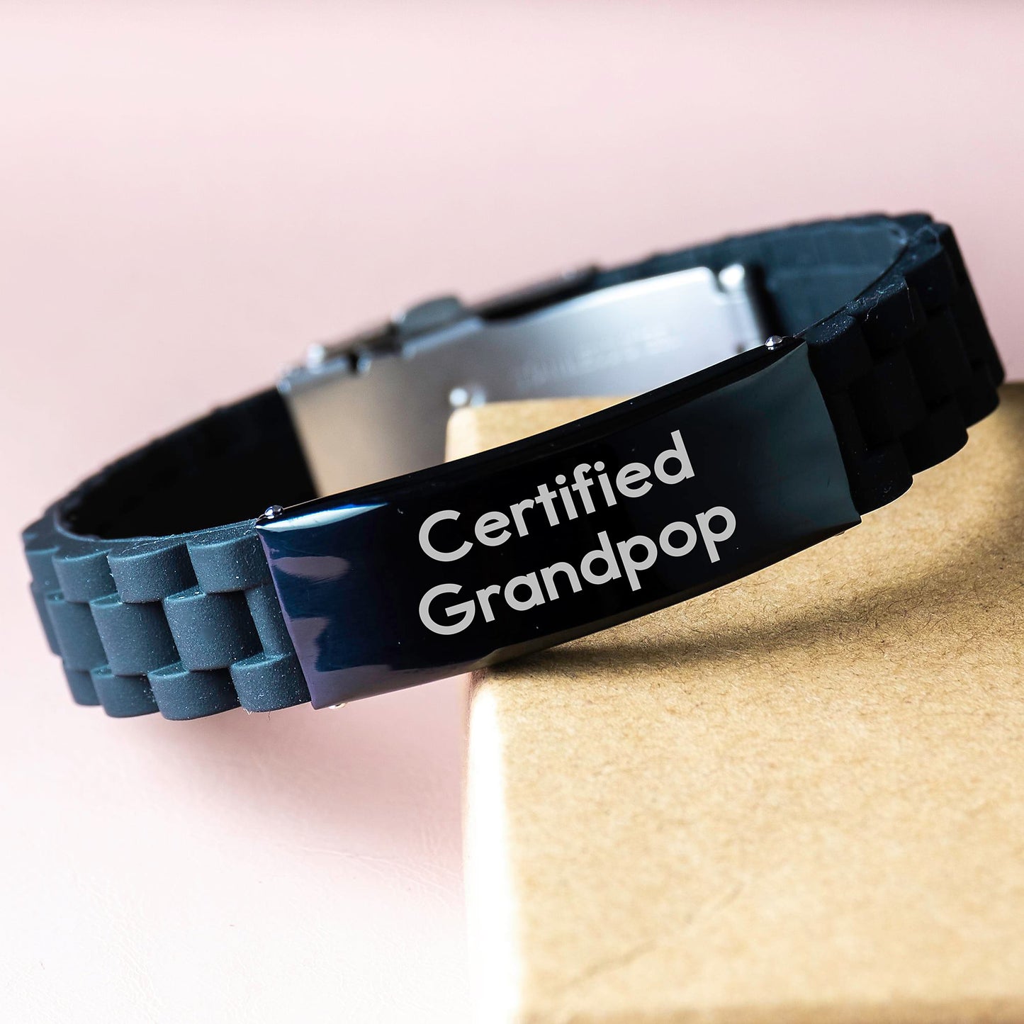 Funny Grandpop Gifts for Men - Glide lock Clasp Black Stainless Steel Bracelet, Certified Grandpop Quote - Gifts from Family, Perfect for Grandpa on Christmas Unique Gifts - Image 3