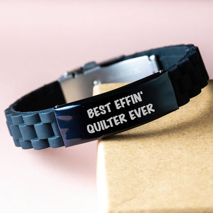 Funny Quilter Gifts from Friends, Best Effin' Quilter Ever Glide lock Clasp Bracelet for Christmas Unique Gifts - Image 3