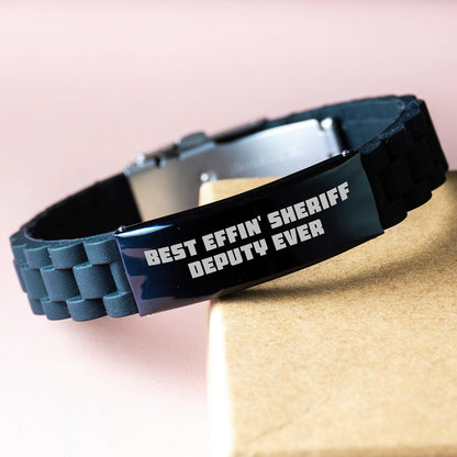 Funny Sheriff Deputy Christmas Unique Gifts from Friends - Best Effin' Sheriff Deputy Ever Glide lock Clasp Bracelet for Men - Image 3