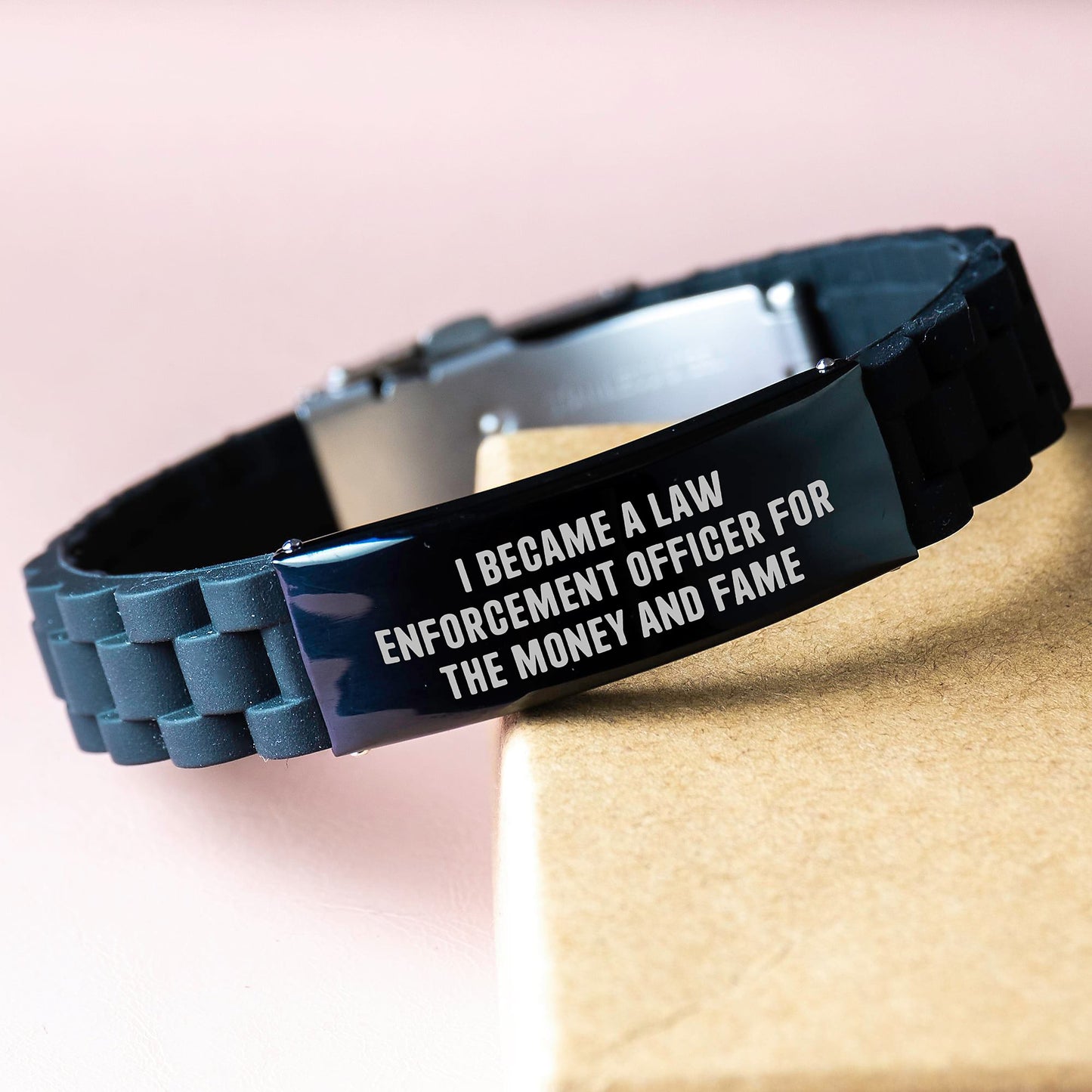 Funny Quotes Law Enforcement Officer Gifts for Men - Black Glide lock Clasp Bracelet, Christmas Unique Gifts from Friends - Image 3