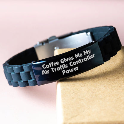Funny Air Traffic Controller Gifts from Friends for Men - Glide lock Clasp Bracelet with Coffee Power Quote - Christmas Unique - Image 3