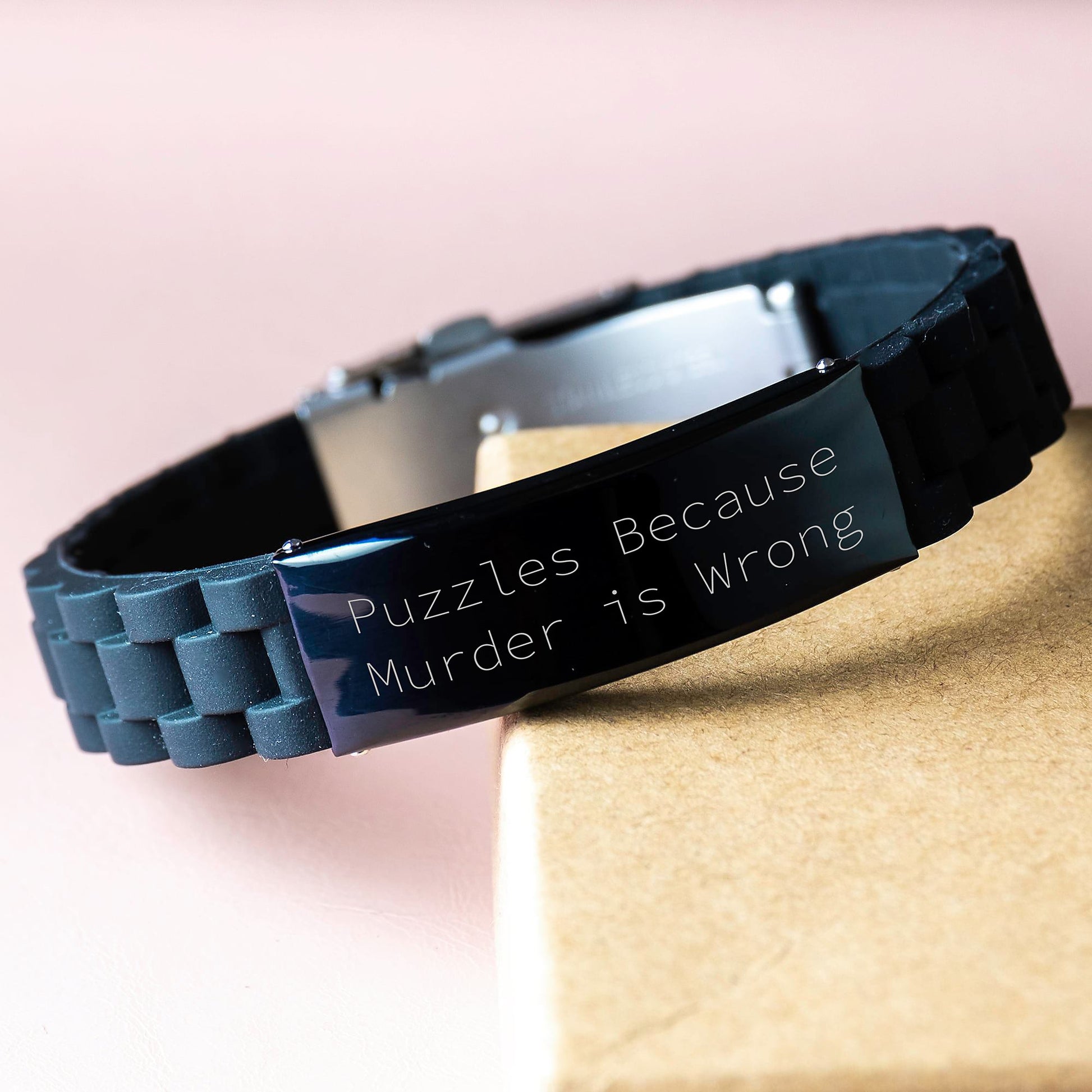 Funny Puzzle Enthusiast Gifts from Friends - Glide lock Clasp Bracelet for Women - Puzzles Because Murder Is Wrong Quote Christmas Unique Accessories - Image 3