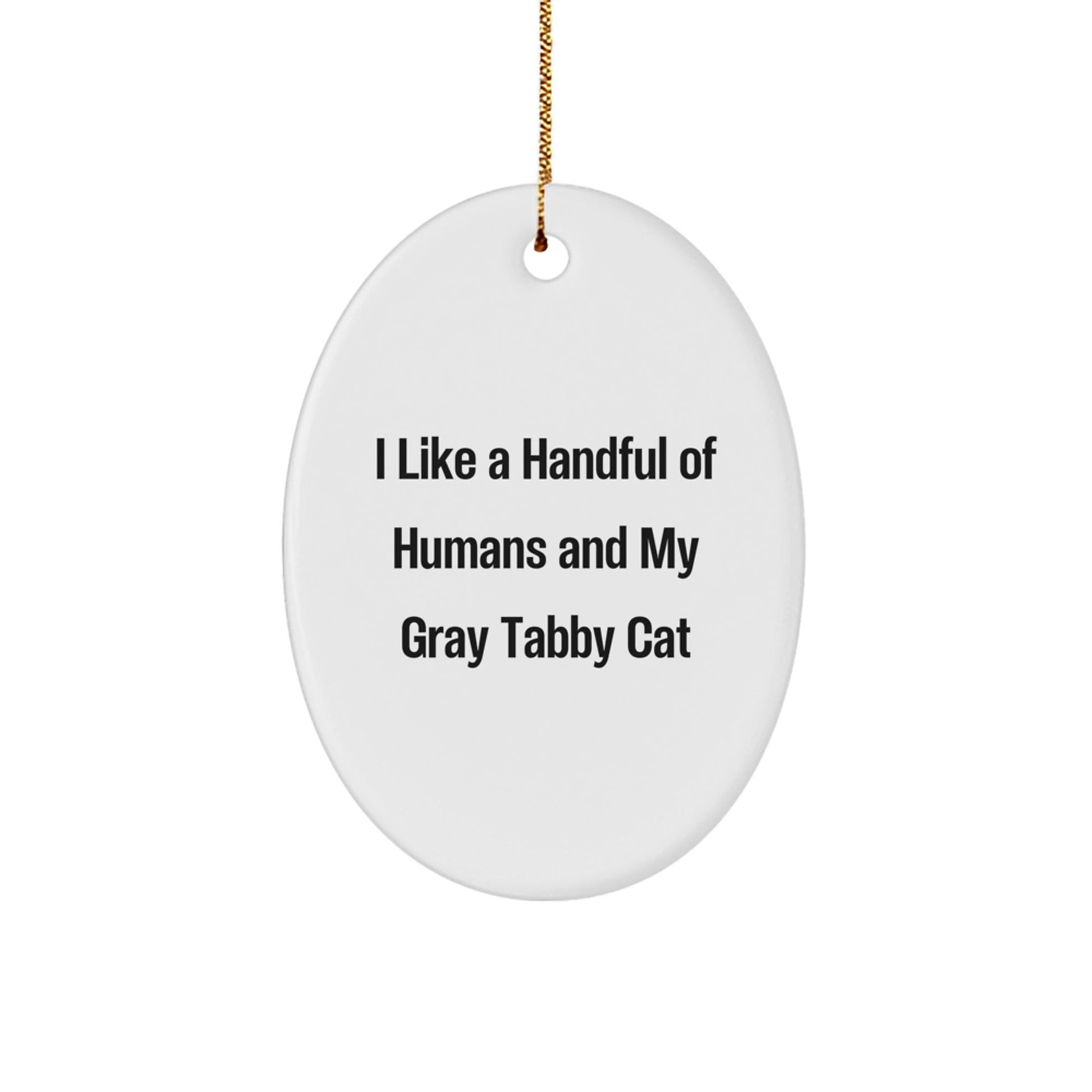 Gray Tabby Cat Lovers Gifts from Men to Friends - Oval Ornament I Like A Handful Of Humans, Funny Quote for Christmas - Victory Thru Vision