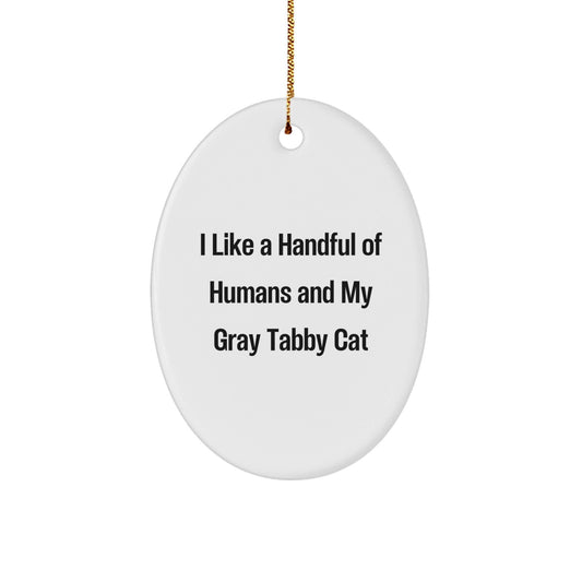 Gray Tabby Cat Lovers Gifts from Men to Friends - Oval Ornament I Like A Handful Of Humans, Funny Quote for Christmas - Victory Thru Vision