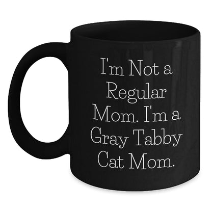 Gray Tabby Cat Mom Funny Gifts for Men and Women from Friends and Family - Unique Black Coffee Mug for Graduation - Victory Thru Vision