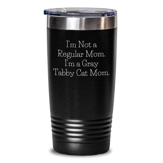 Gray Tabby Cat Mom Funny Gifts from Friends to Family - 20oz or 30oz Vacuum Insulated Tumbler for Graduation - Victory Thru Vision