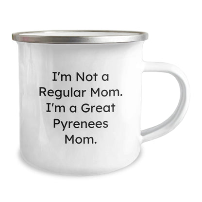 Great Pyrenees Dog Lovers Gifts from Mom to Grad - I'm Not A Regular Mom, I'm A Great Pyrenees Mom. - Camping Mug, 12 oz, Stainless Steel with Enamel Finish - Victory Thru Vision