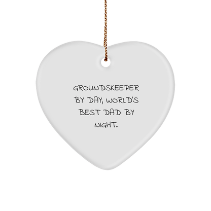 groundskeeper Gifts from Friends - Funny Heart Ornament for Christmas - 'groundskeeper By Day, World's Best Dad By Night.' - Victory Thru Vision 