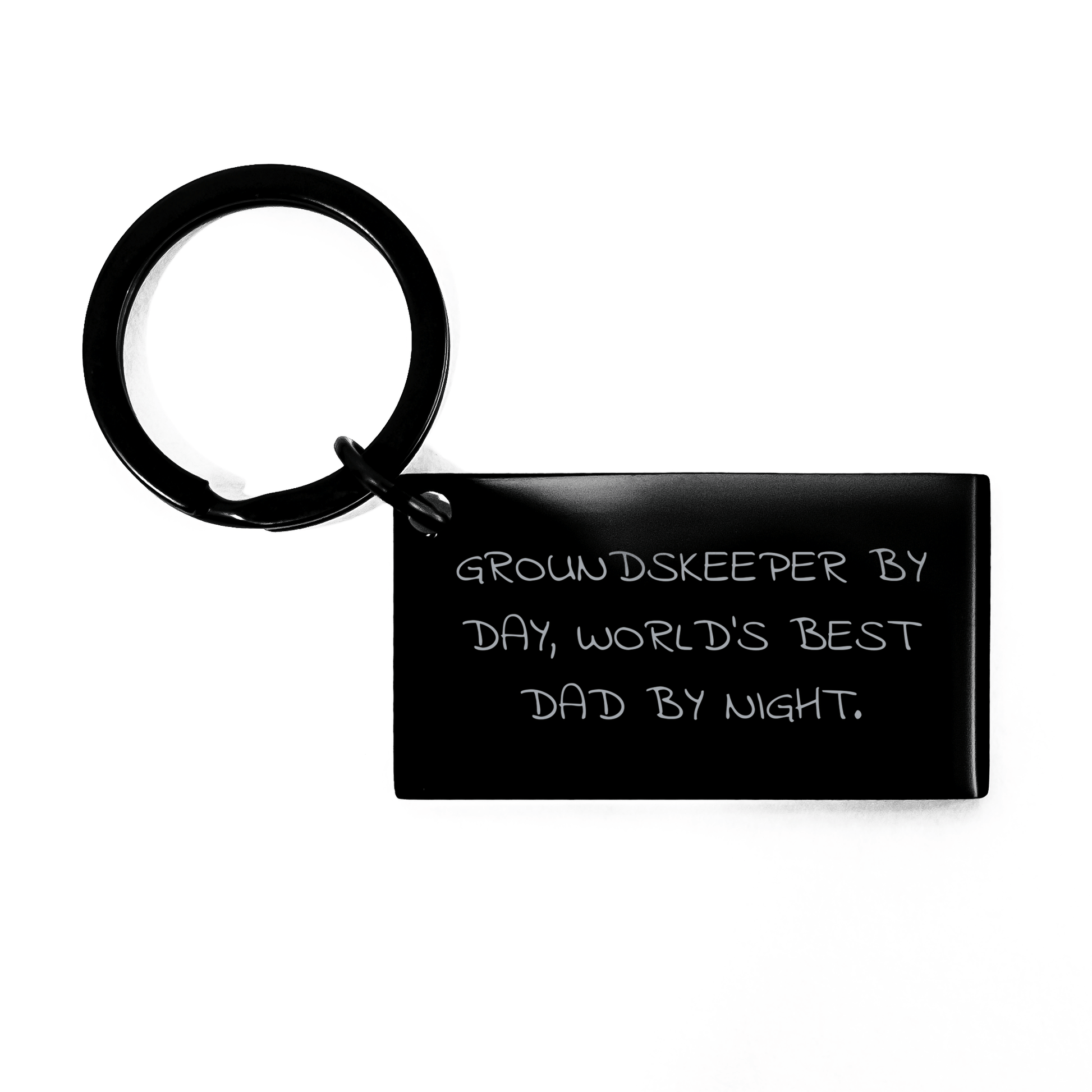 groundskeeper Gifts, Funny Keychain for Mother's Day, 'groundskeeper By Day, World's Best Dad By Night' Quote, Stainless Steel, Black, 1.57 x 0.87 inches, Gifts from Men, Gifts for groundskeeper - Victory Thru Vision
