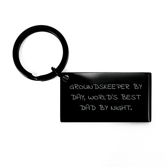 groundskeeper Gifts, Funny Keychain for Mother's Day, 'groundskeeper By Day, World's Best Dad By Night' Quote, Stainless Steel, Black, 1.57 x 0.87 inches, Gifts from Men, Gifts for groundskeeper - Victory Thru Vision 