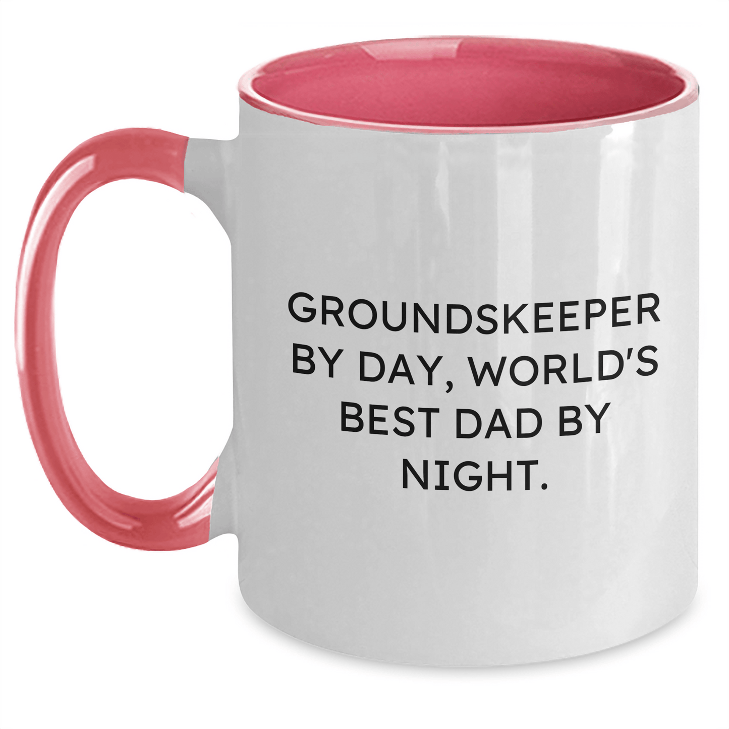 groundskeeper Humor Gifts for Mom's Unique Two Tone Coffee Mug, Funny Quote 'groundskeeper By Day, World's Best Dad By Night.', Microwave and Dishwasher Safe - Victory Thru Vision 