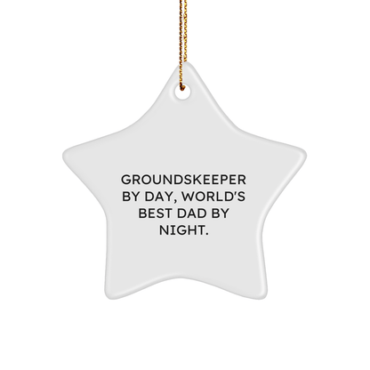 groundskeeper Star Ornament, Funny Gifts from Men to Men, 'groundskeeper By Day, World's Best Dad By Night.' for Christmas - Victory Thru Vision 