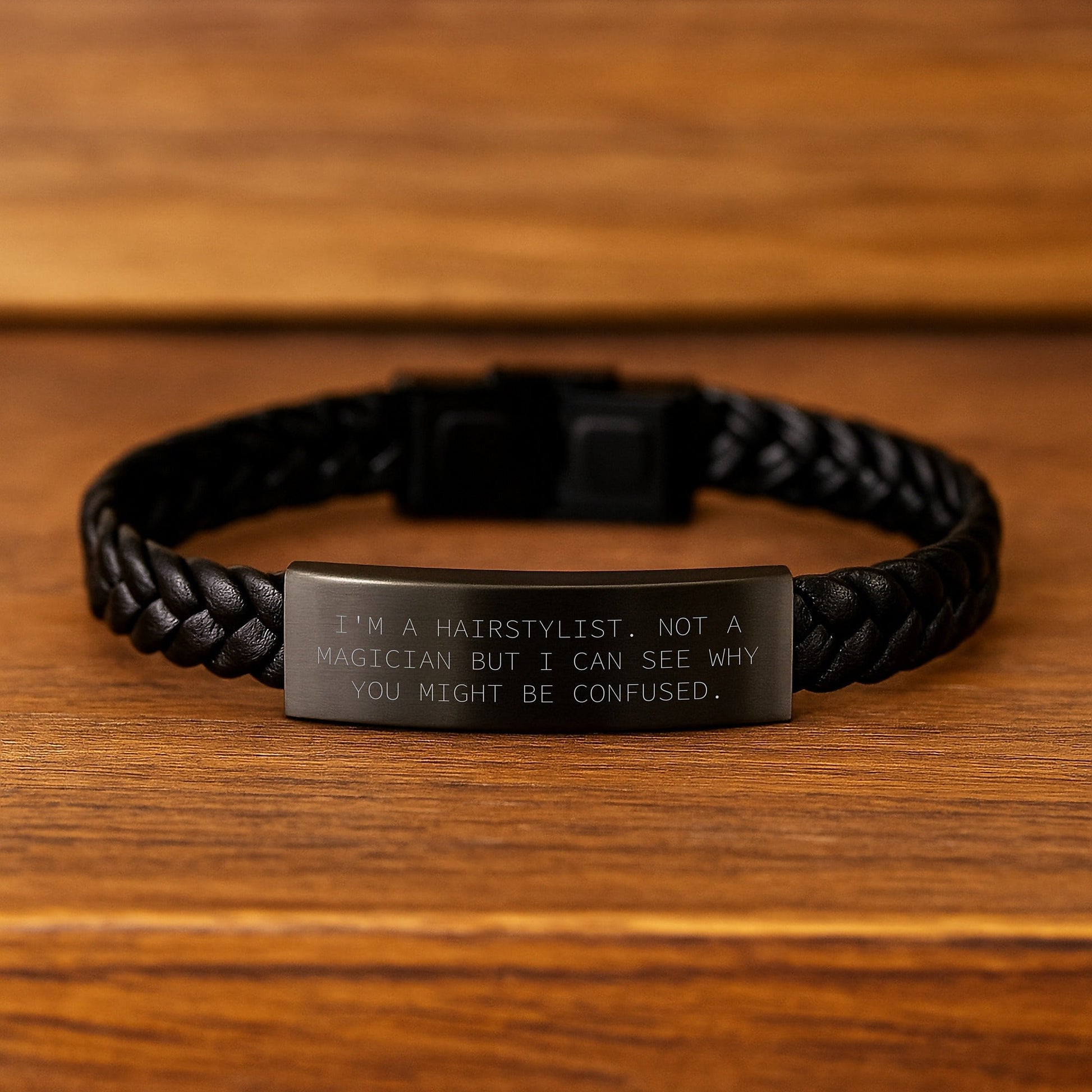 Hairstylist Gifts for Men from Friends and Family - Interlaced Leather Bracelet with Stainless Steel and PU Leather - Funny Quote for Graduation - Victory Thru Vision