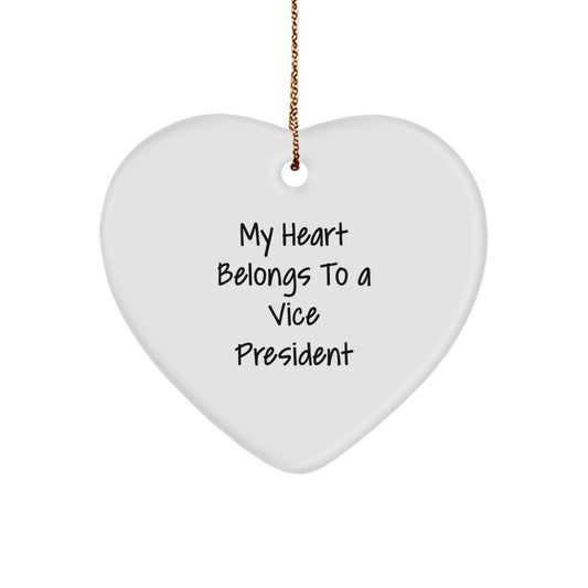 Funny Vice President Heart Ornament Gifts from Family to Vice President Man, Vice President Christmas Decorations, My Heart Belongs To Vice President Heart Shaped - Image 1