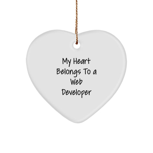 Christmas Unique Gifts for Web Developer - Funny Web Developer Heart Ornament with My Heart Belongs To A Web Developer Quote, Gifts from Family, Friends or Coworkers - Image 1