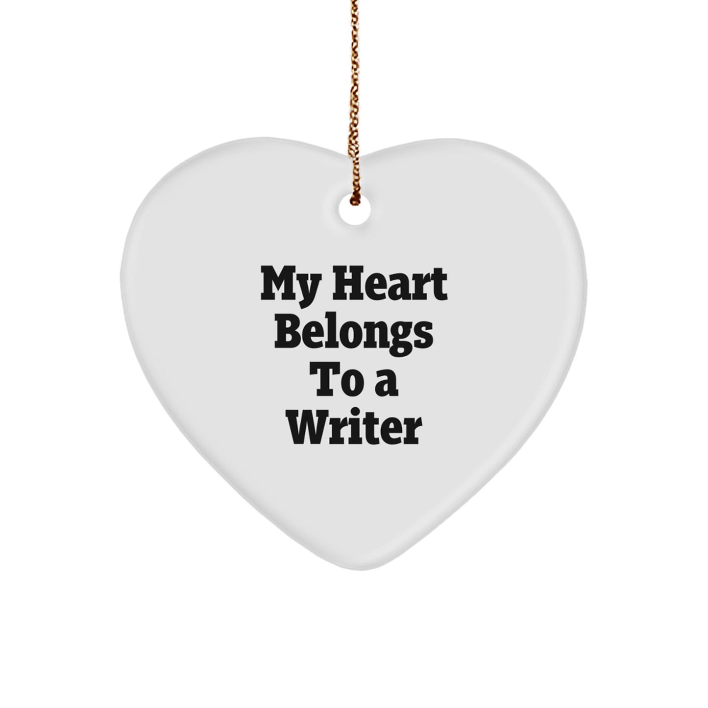 Writer Gifts from Friends Christmas Unique Gifts for Writers, Heart Ornament with My Heart Belongs To A Writer Quote, Funny Writer Heart Decoration - Image 1