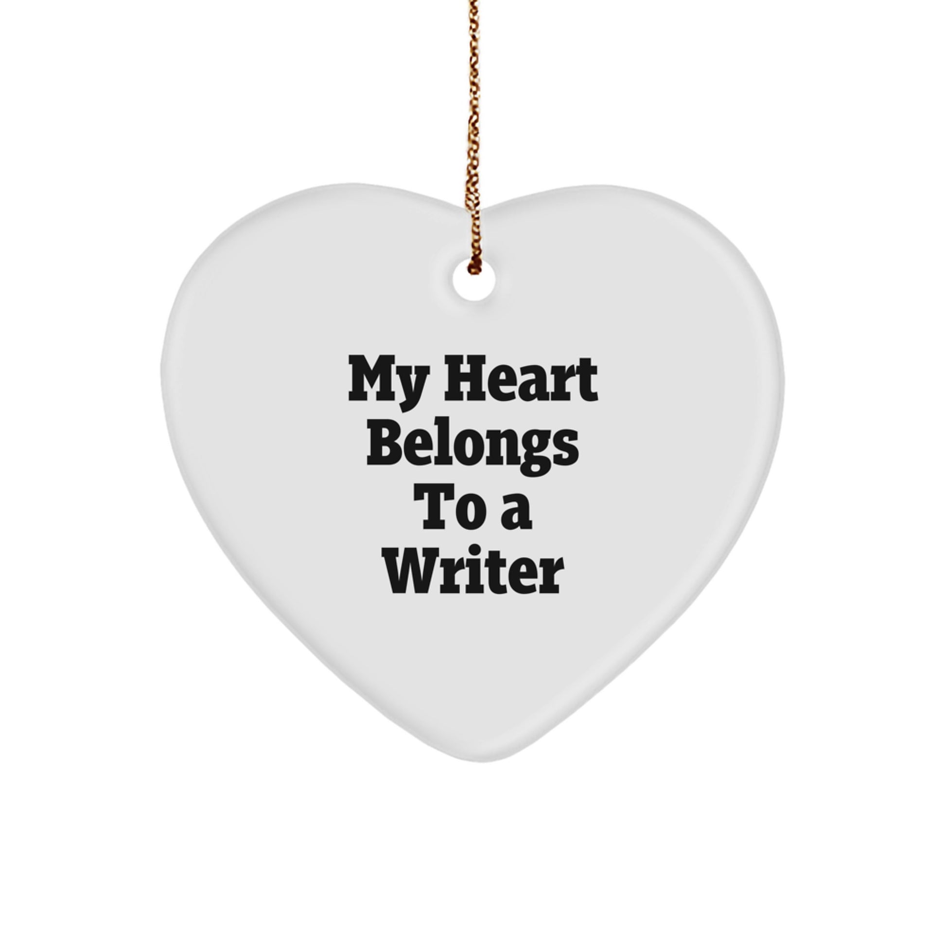 Writer Gifts from Friends Christmas Unique Gifts for Writers, Heart Ornament with My Heart Belongs To A Writer Quote, Funny Writer Heart Decoration - Image 1
