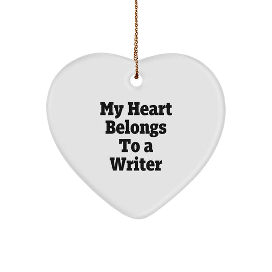 Writer Gifts from Friends Christmas Unique Gifts for Writers, Heart Ornament with My Heart Belongs To A Writer Quote, Funny Writer Heart Decoration - Image 1