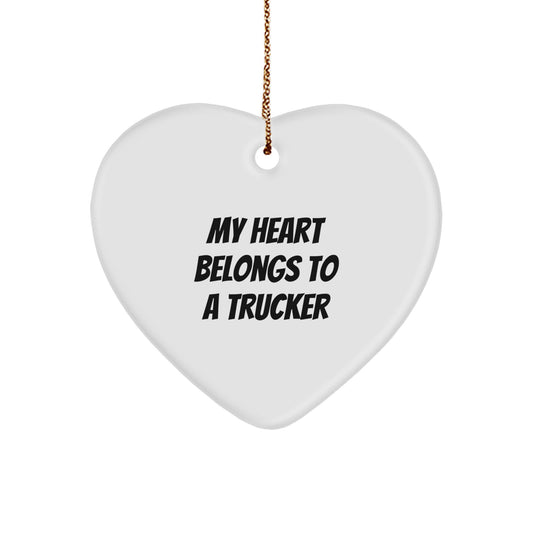 Funny Trucker Heart Ornament Gifts for Husband from Wife, Cute Trucker Ornaments, Heart Shaped Trucker Decorations, Christmas Unique Trucker Gift Ideas, Gifts from Women to Trucker Men - Image 1