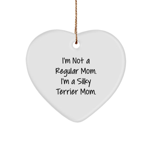 Funny Silky Terrier Mom Gifts for Silky Terrier Dog Lovers, Christmas Heart Ornament, I'm Not A Regular Mom - Image 1