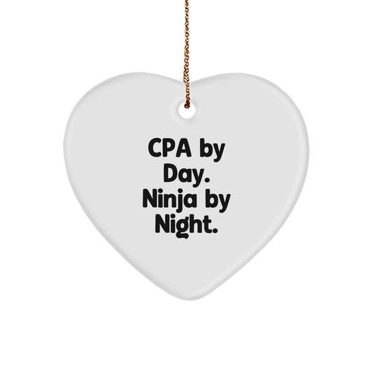 CPA Gifts from Friends, Cpa By Day. Ninja By Night. Heart Ornament for Christmas, Gifts for CPA - Image 1