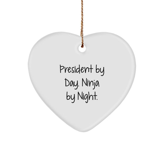 President Gifts for Men - Funny Quote Heart Ornament, Gifts from Family to President, Christmas Unique Gifts - Image 1