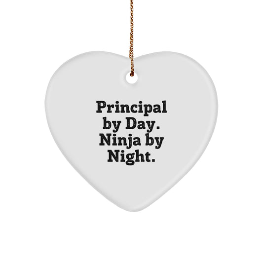 Funny Principal Gifts from Men to Principal with Heart Ornament Principal By Day Ninja By Night. - Image 1