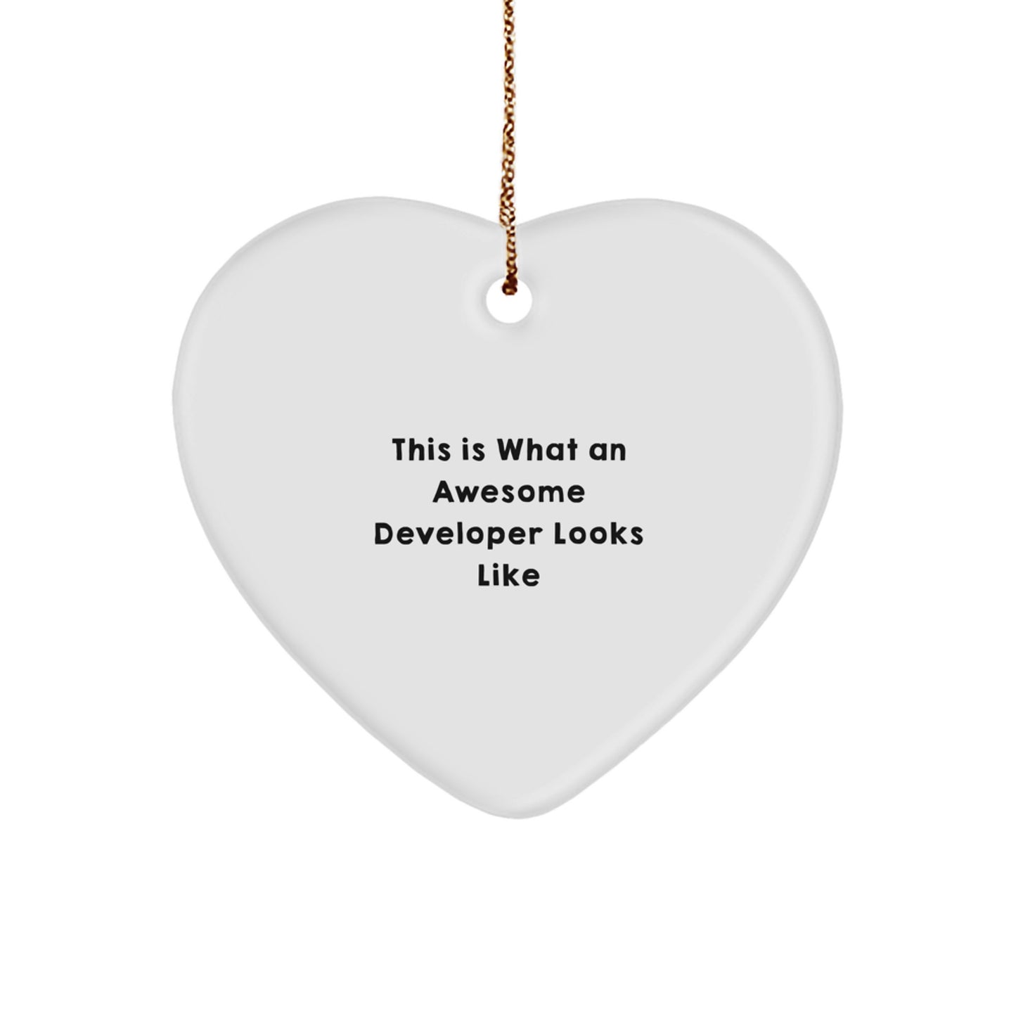 Funny Developer Gifts, Heart Ornament Quote 'This Is What An Awesome Developer Looks Like', Gifts from Men to Friends at Christmas - Image 1