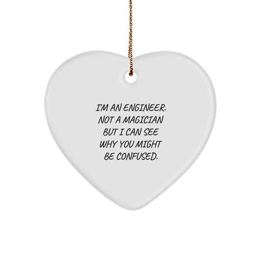 Funny Engineer Gifts for Men - Heart Ornament 'I'm An Engineer' White MDF with Gold Cord - Image 1