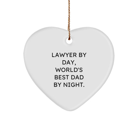 Lawyer Gifts for Men, Funny Heart Ornament with 'Lawyer By Day, World's Best Dad By Night' Quote, Christmas Unique Gifts from Son to Dad - Image 1