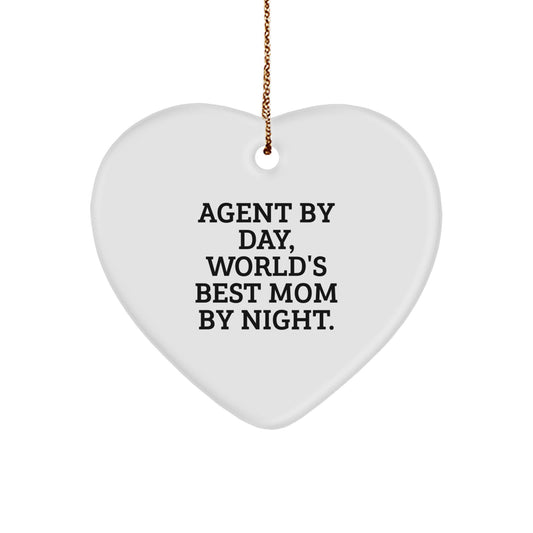 Funny Agent Heart Ornament, Gifts from Mom, World's Best Agent By Day, Christmas Unique Gifts - Image 1