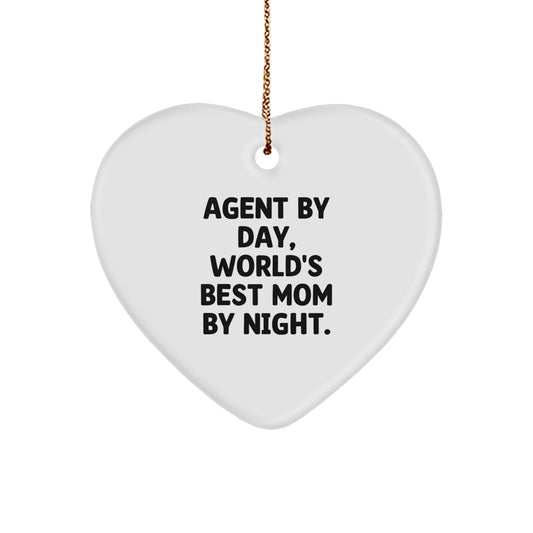 Funny Agent Heart Ornament, Gifts from Family, Christmas Unique Gifts for Agent By Day, World's Best Mom By Night. - Image 1